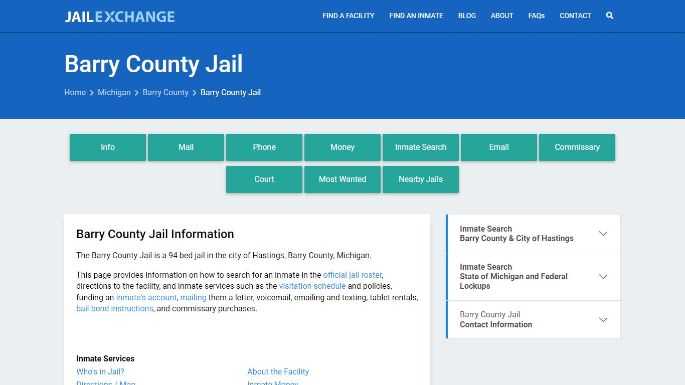 Barry County Jail , MI Inmate Search, Information